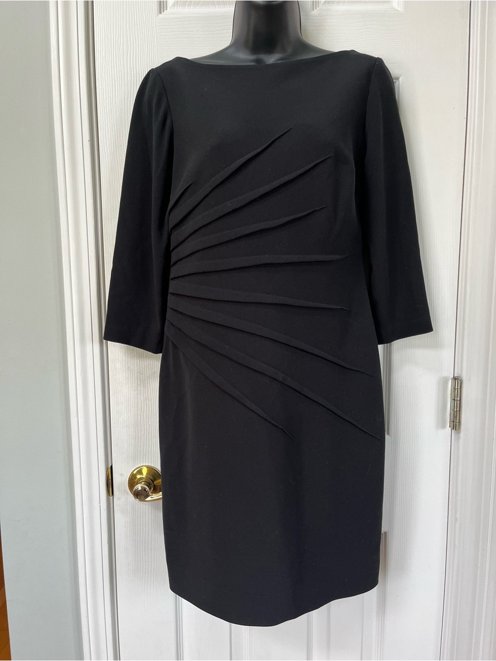 David Meister Black Long-Sleeve Sheath Dress with Radiant Pleats